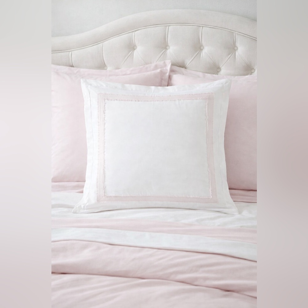 Laura Ashley Mila Pink Euro Sham 26x26 White Cotton Pillow Cover Contrast Border